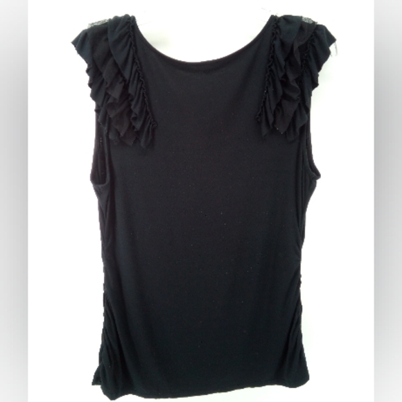 Express Ruffle Black Early 2000's Top Spandex Blend 2010 L Retro - Picture 3 of 7